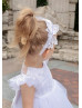 Feifei Sleeves White Lace Tulle Flower Girl Dress Communion Dress